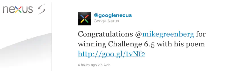 @googlenexus announces that I won